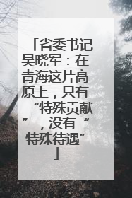 省委书记吴晓军：在青海这片高原上，只有“特殊贡献”，没有“特殊待遇”