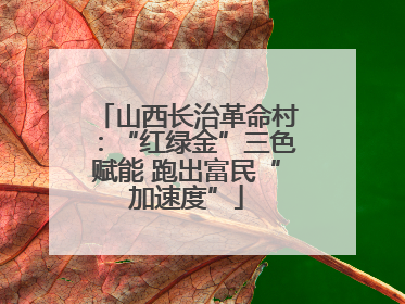 山西长治革命村：“红绿金”三色赋能 跑出富民“加速度”